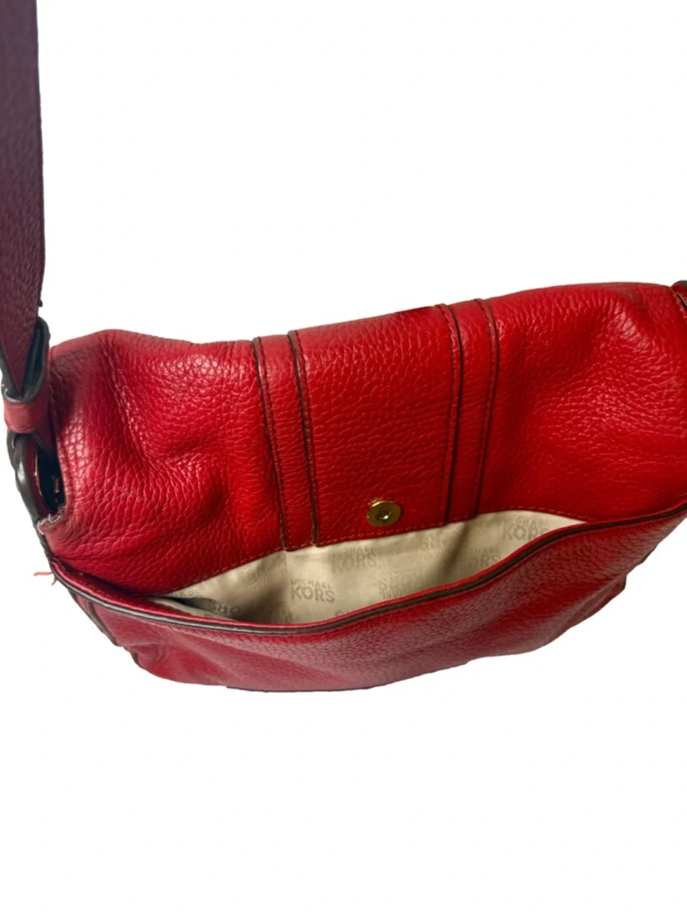 Michael Kors Red Pebbled Leather Shoulder Bag with Gold Hardware